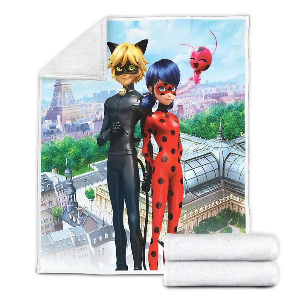 Ladybug And Cat Noir With Tikki And Plagg Photograph Fleece Blanket Gift For Christmas Thanksgiving Halloween