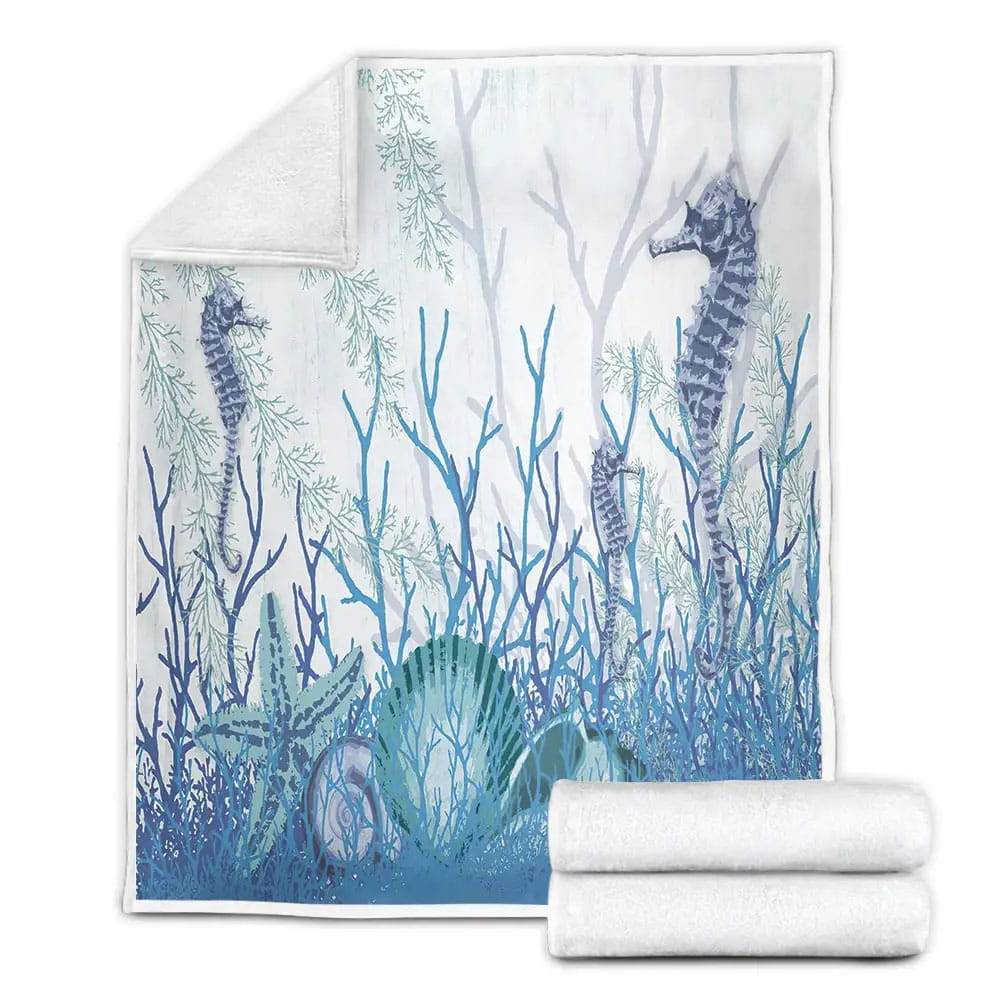 Aquatic Seahorse Seashells Perfect Gifts For Seahorse Lover Gifts Fleece Blanket Gift For Wife Husband Besties