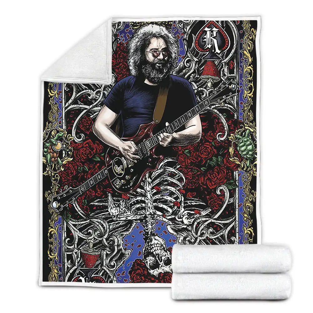 Grateful Dead Jerry Garcia And Skeleton Reflection Fleece Blanket Gift For Christmas Thanksgiving Halloween