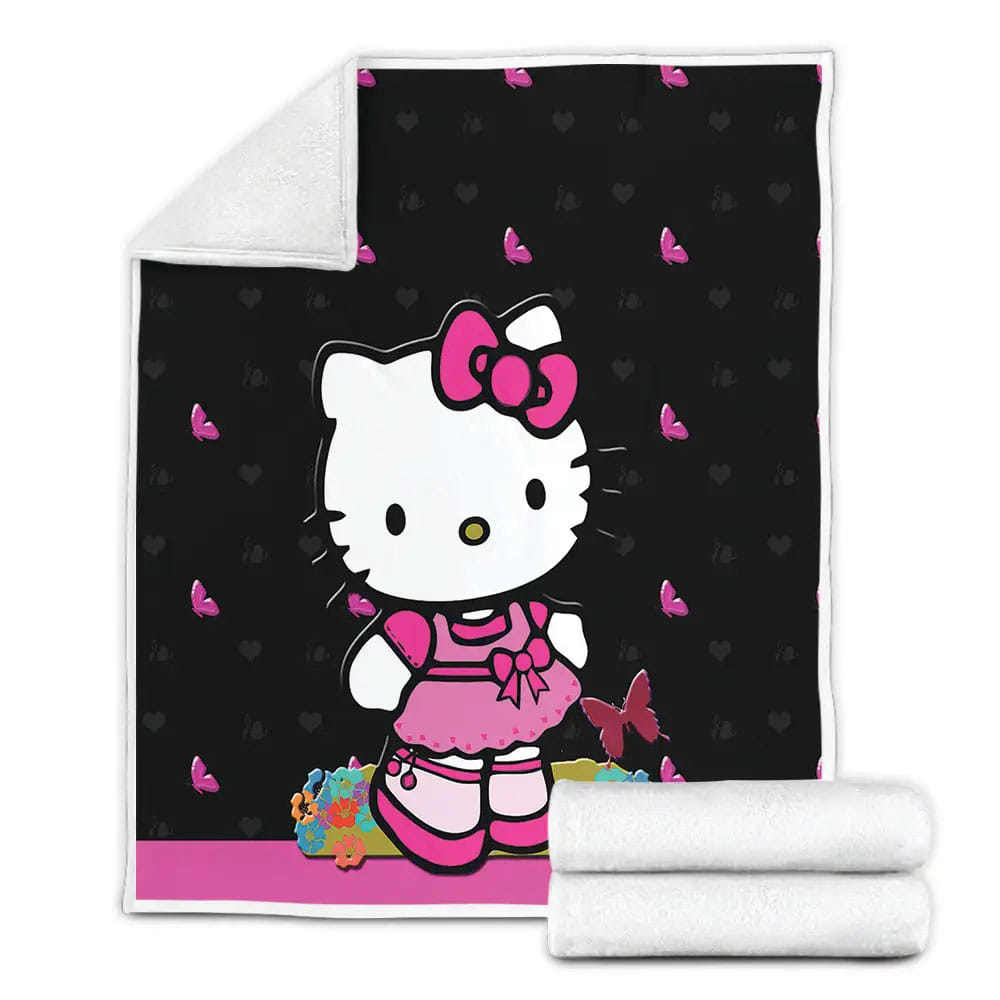Hello Kitty In Pink Dress And Pink Butterflies Fleece Blanket Gift For Birthday Halloween Christmas Thanksgiving