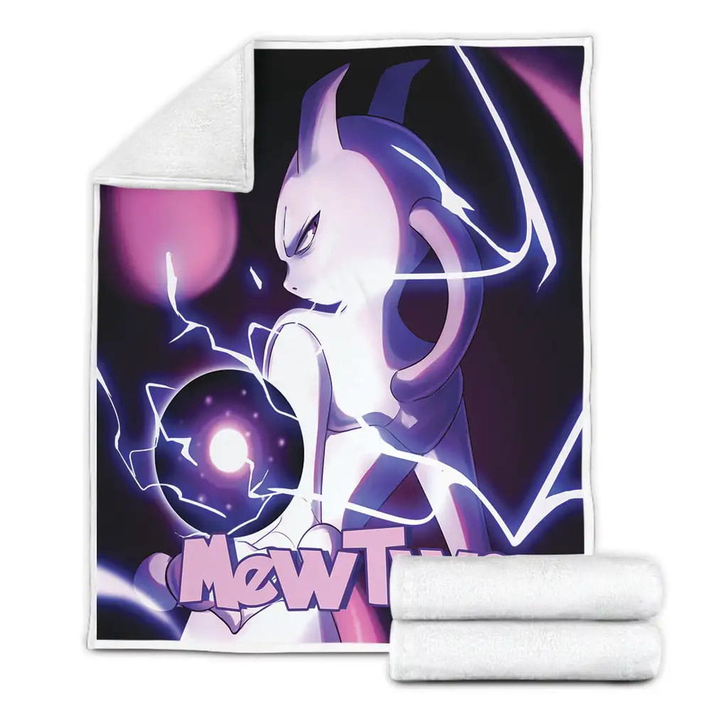 Petmytshirt Furious Mewtwo With Shadow Ball Fleece Blanket Gift For Birthday Halloween Christmas Thanksgiving