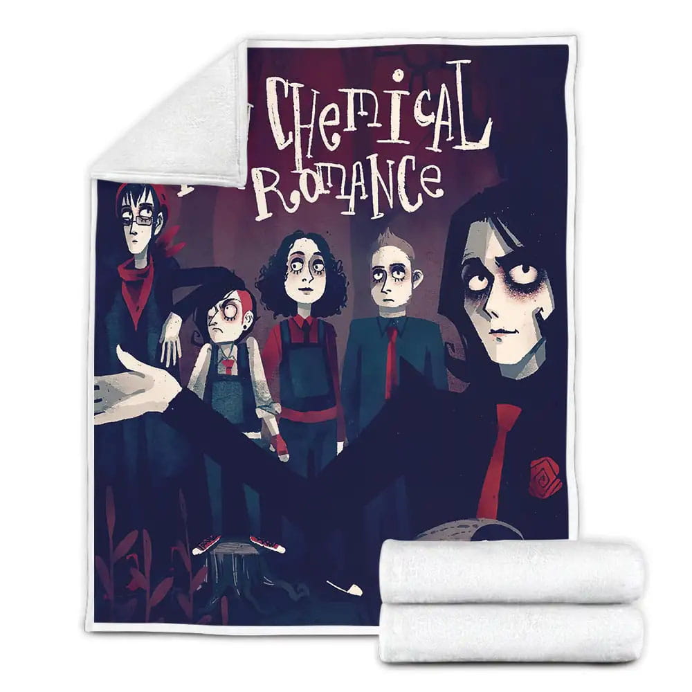 My Chemical Romance Members In Emo Art Illustration Fleece Blanket Gift For Christmas Thanksgiving Halloween