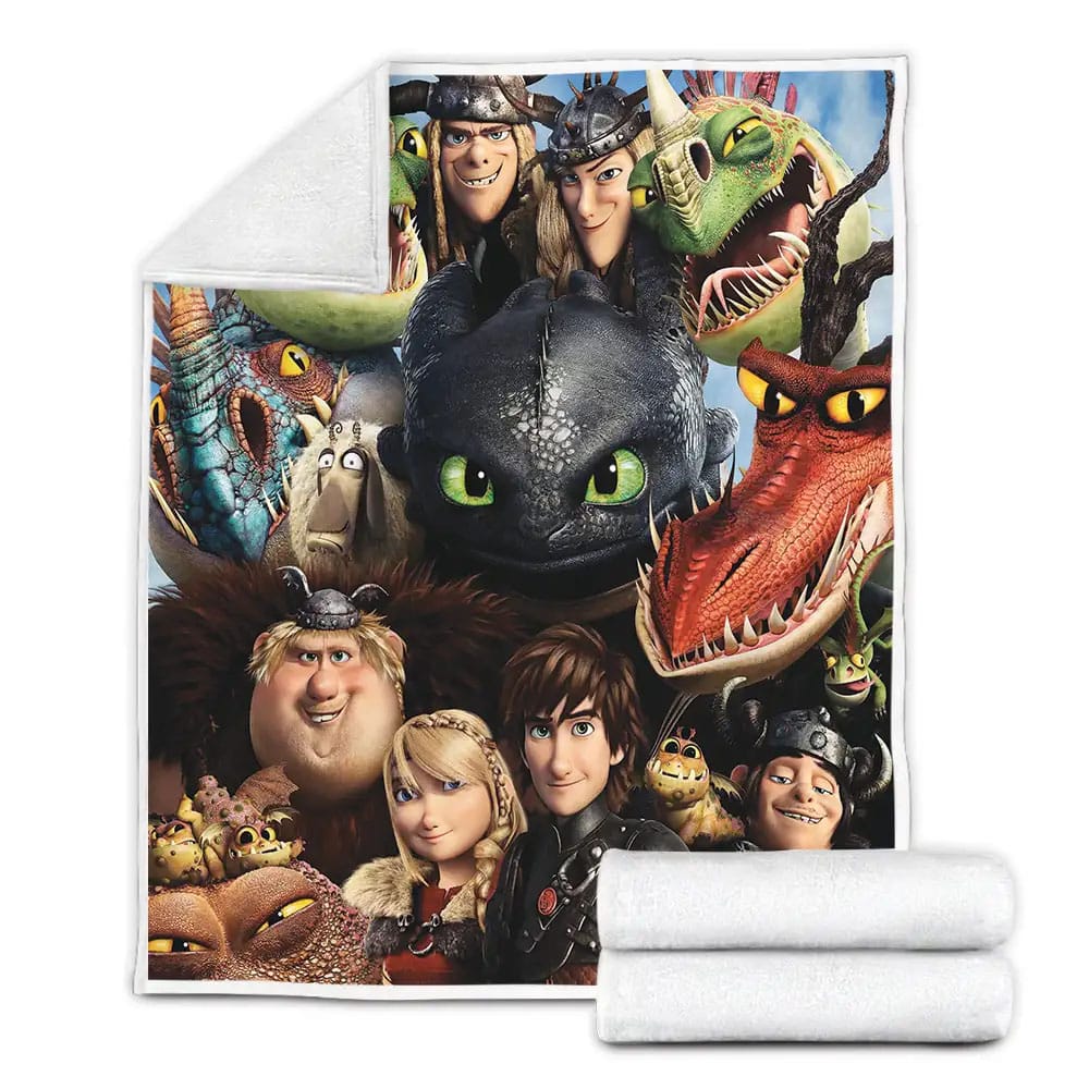 How To Train Your Dragon All Characters And Dragons Fleece Blanket Gift For Christmas Thanksgiving Halloween