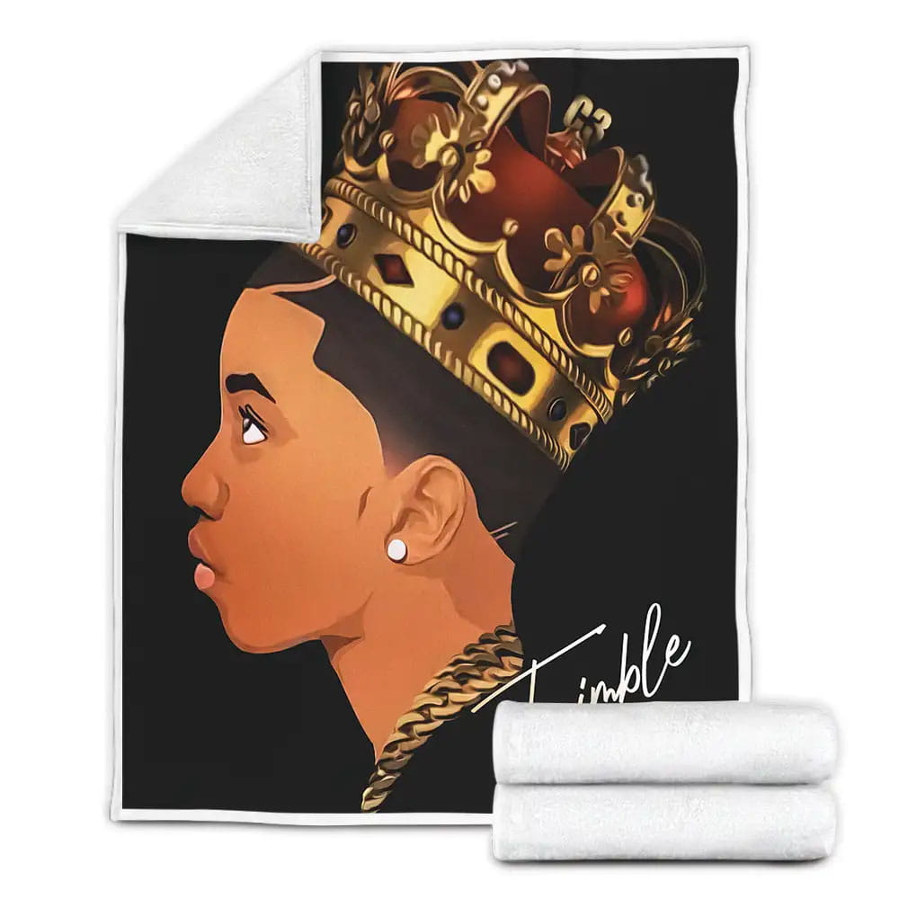 Petmytshirt Black Boy King Crown Custom Name Fleece Blanket Gift For Birthday Halloween Christmas Thanksgiving