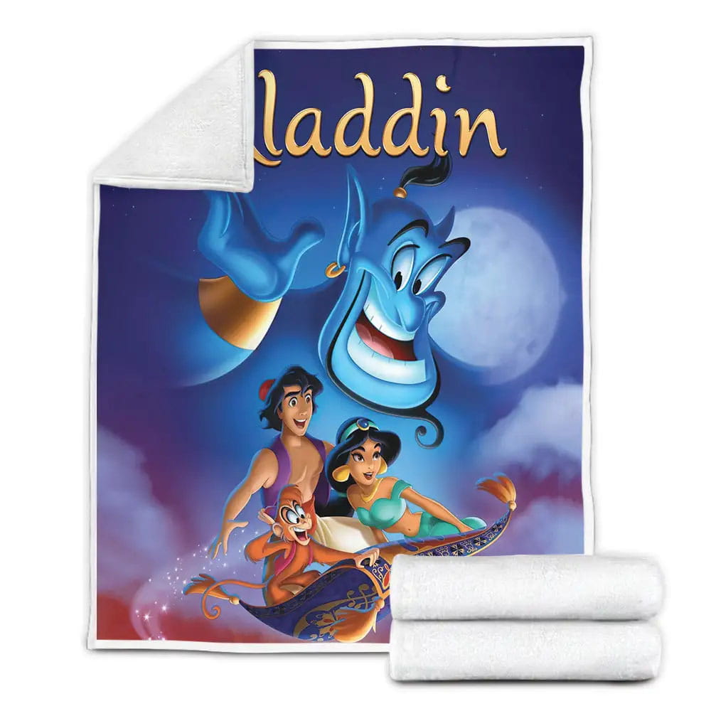 Aladdin And Jasmine With Abu The Monkey Flying On The Magic Carpet Fleece Blanket Gift For Wife Husband Besties