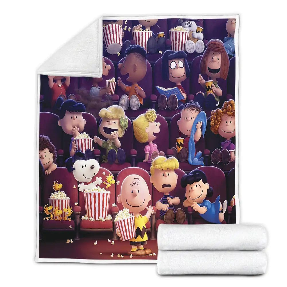 The Peanuts Movie Characters In Movie Theater Fleece Blanket Gift For Birthday Halloween Christmas Thanksgiving