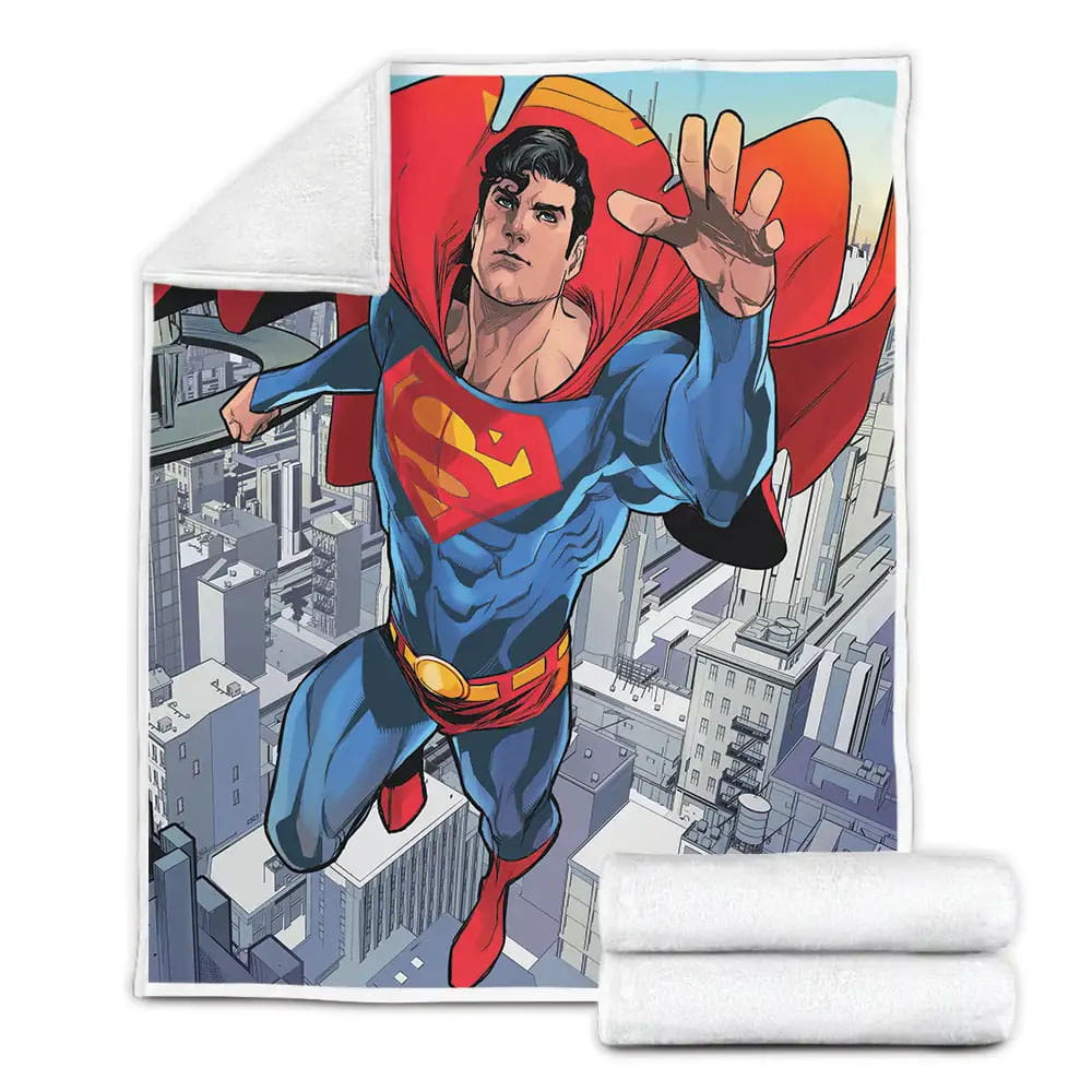 Superman Dc Comics Character Red Cape Flying Hight Fleece Blanket Gift For Christmas Thanksgiving Halloween