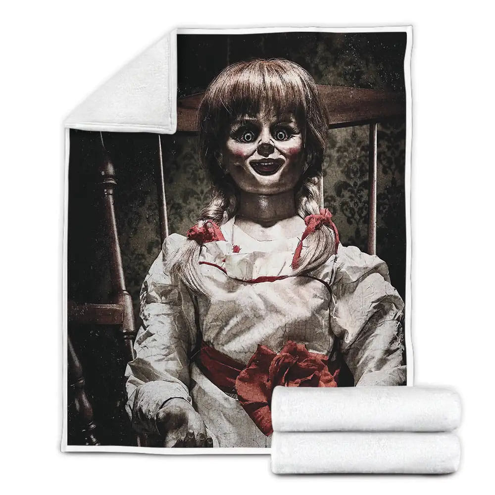 Annabelle I 2014 On A Chair Movie Poster Fleece Blanket Gift For Birthday Halloween Christmas Thanksgiving