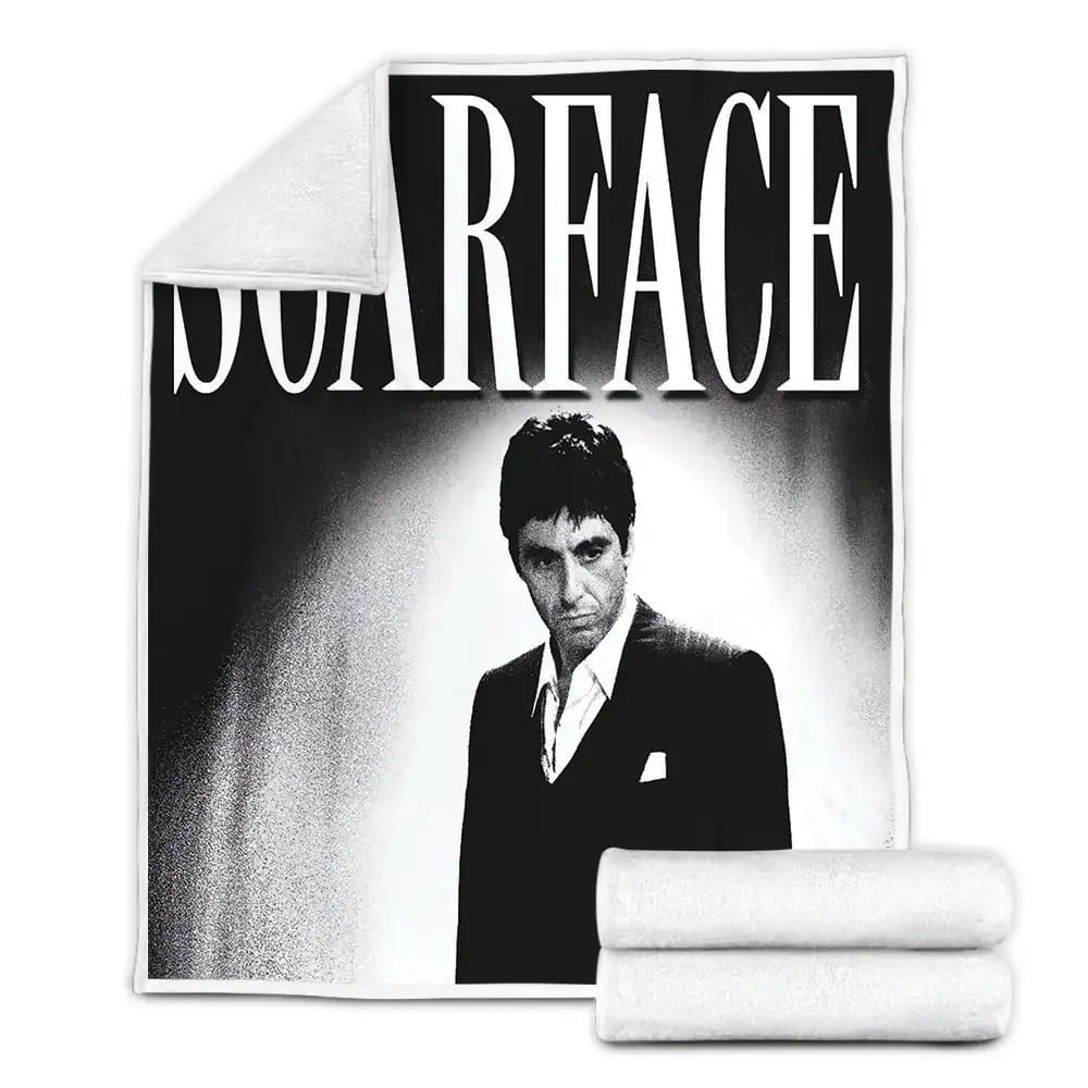 Scarface Tony Montana In Vintage Black And White Photo Fleece Blanket Gift For Christmas Thanksgiving Halloween