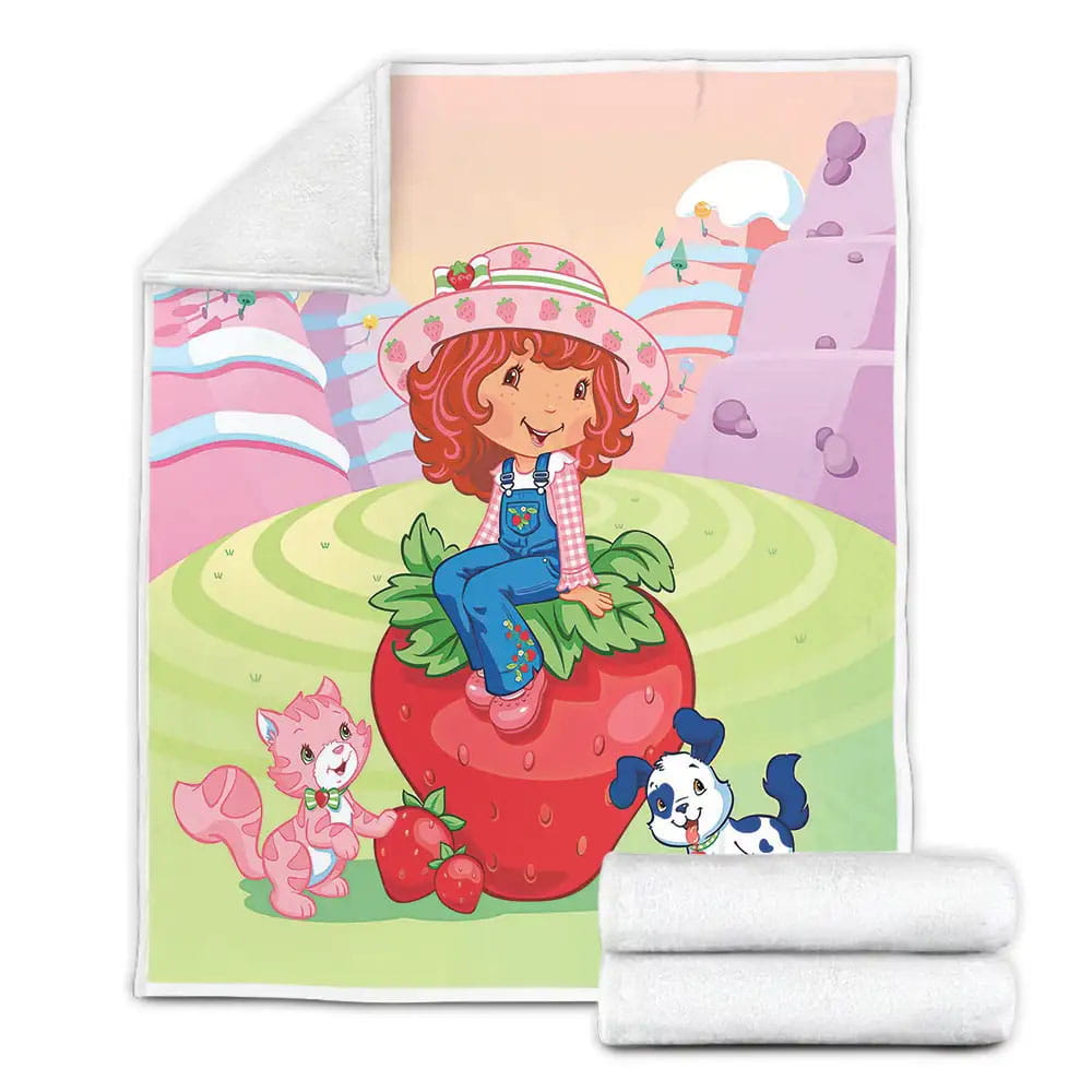 Strawberry Shortcake With Pupcake And Custard Fleece Blanket Gift For Birthday Halloween Christmas Thanksgiving
