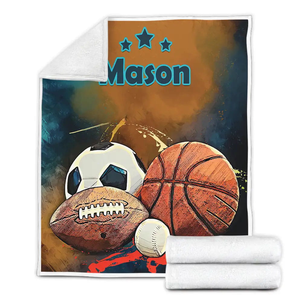 Sport Balls Soccer Football Baseball Softball Fleece Blanket Gift For Birthday Halloween Christmas Thanksgiving