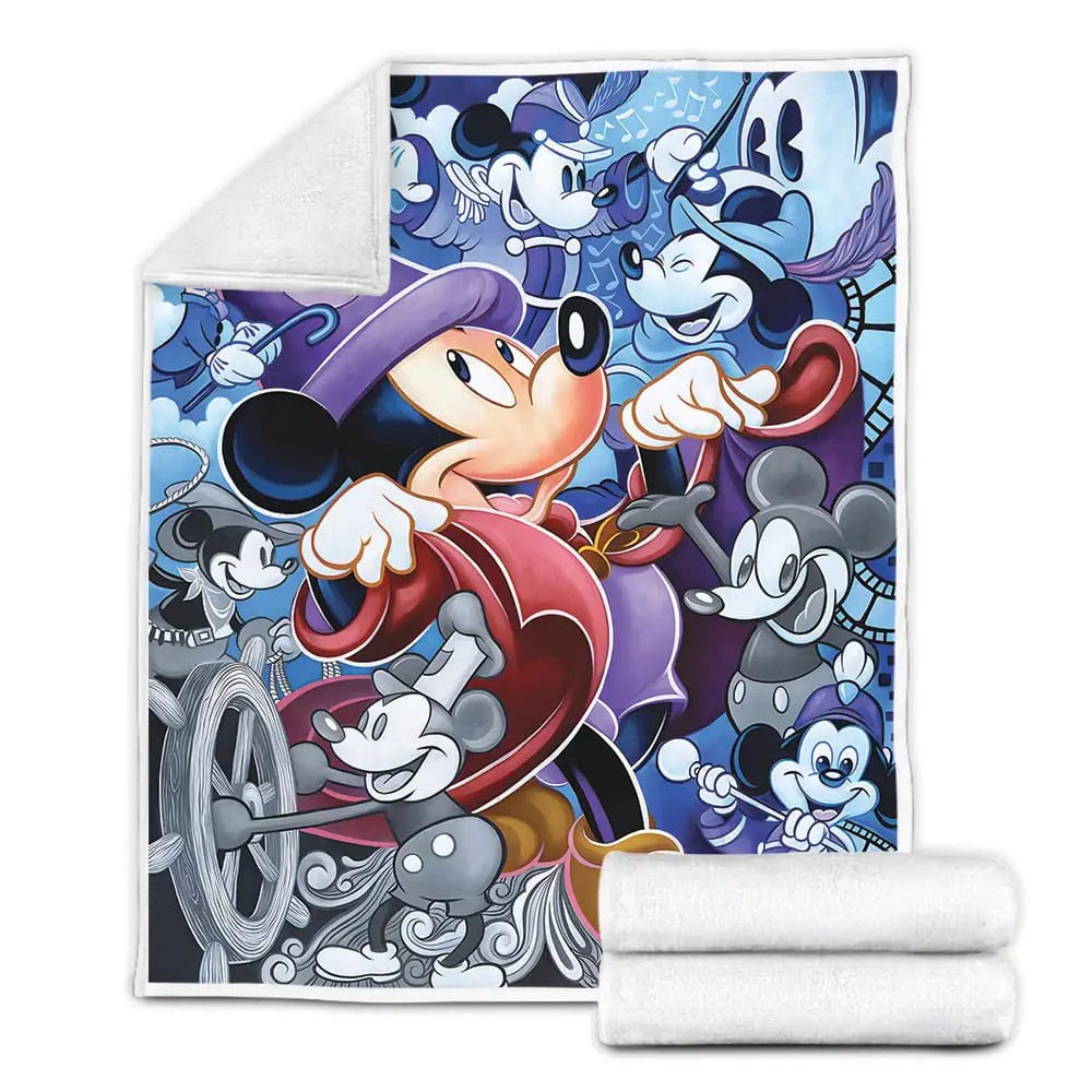 Sorcerer Mickey Mouse And Multiple Mickey Mouse Fleece Blanket Gift For Birthday Halloween Christmas Thanksgiving