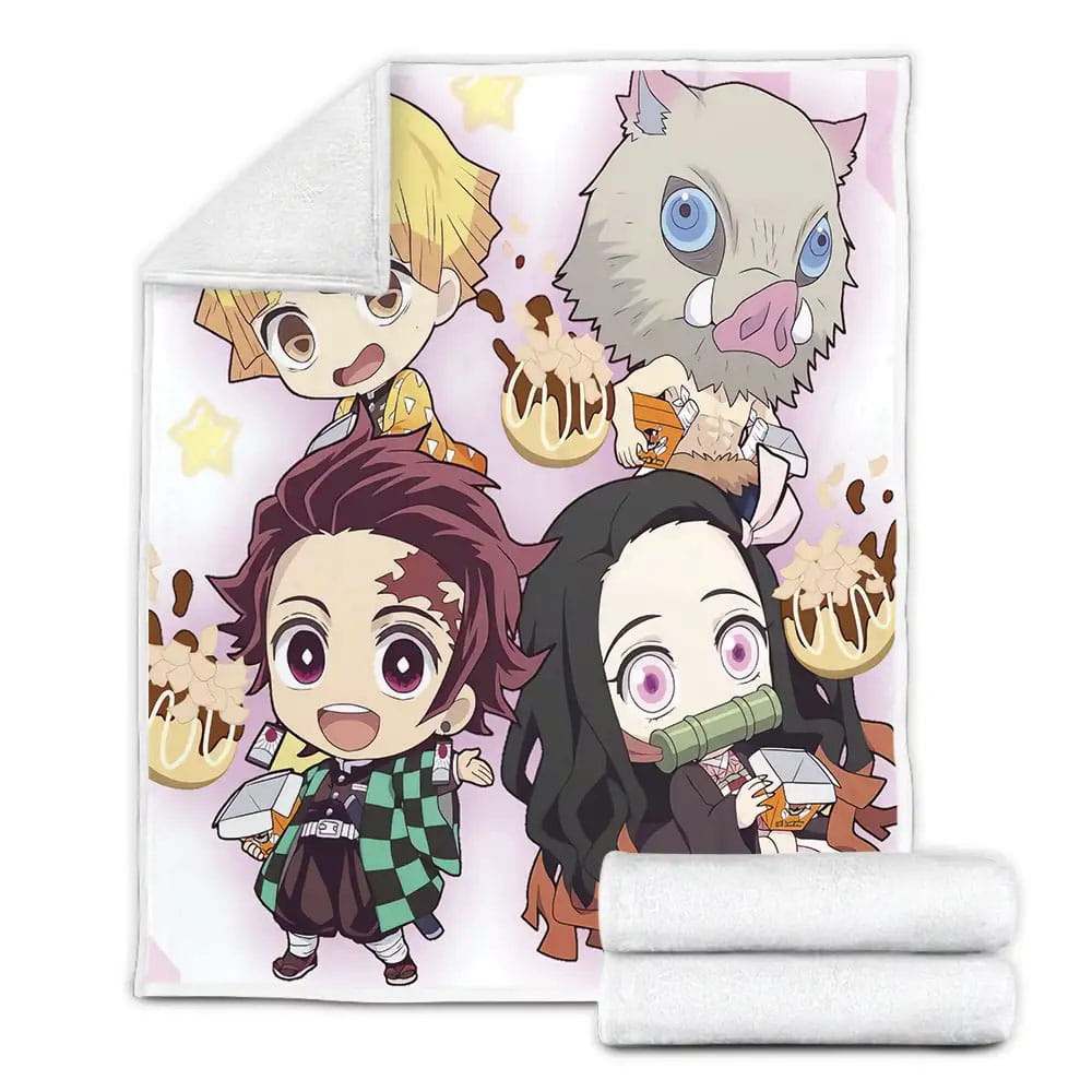 Demon Slayer Team Tanjiro In Adorable Chibi Art Style Fleece Blanket Gift For Christmas Thanksgiving Halloween