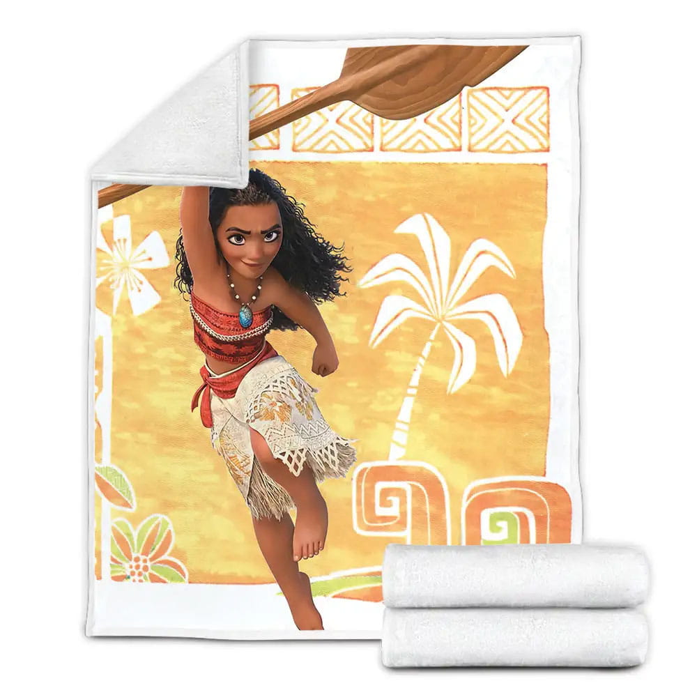 Disney Princess Moana With Rune Art Background Fleece Blanket Gift For Birthday Halloween Christmas Thanksgiving