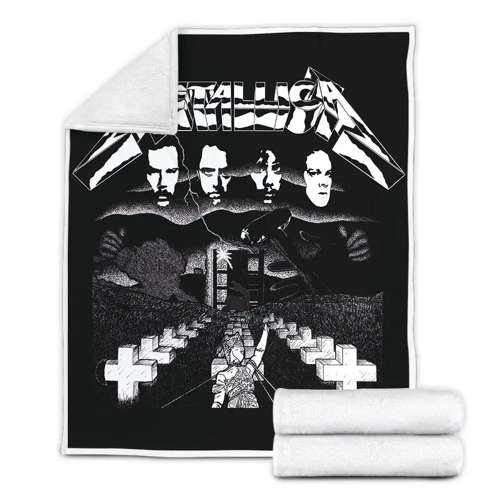 Metallica Black And White Master Of Puppets Album Cover Fleece Blanket Gift For Christmas Thanksgiving Halloween