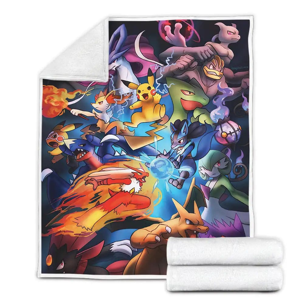 Pokemon Pokemons Fighting Charizard Pikachu Fleece Blanket Gift For Birthday Halloween Christmas Thanksgiving