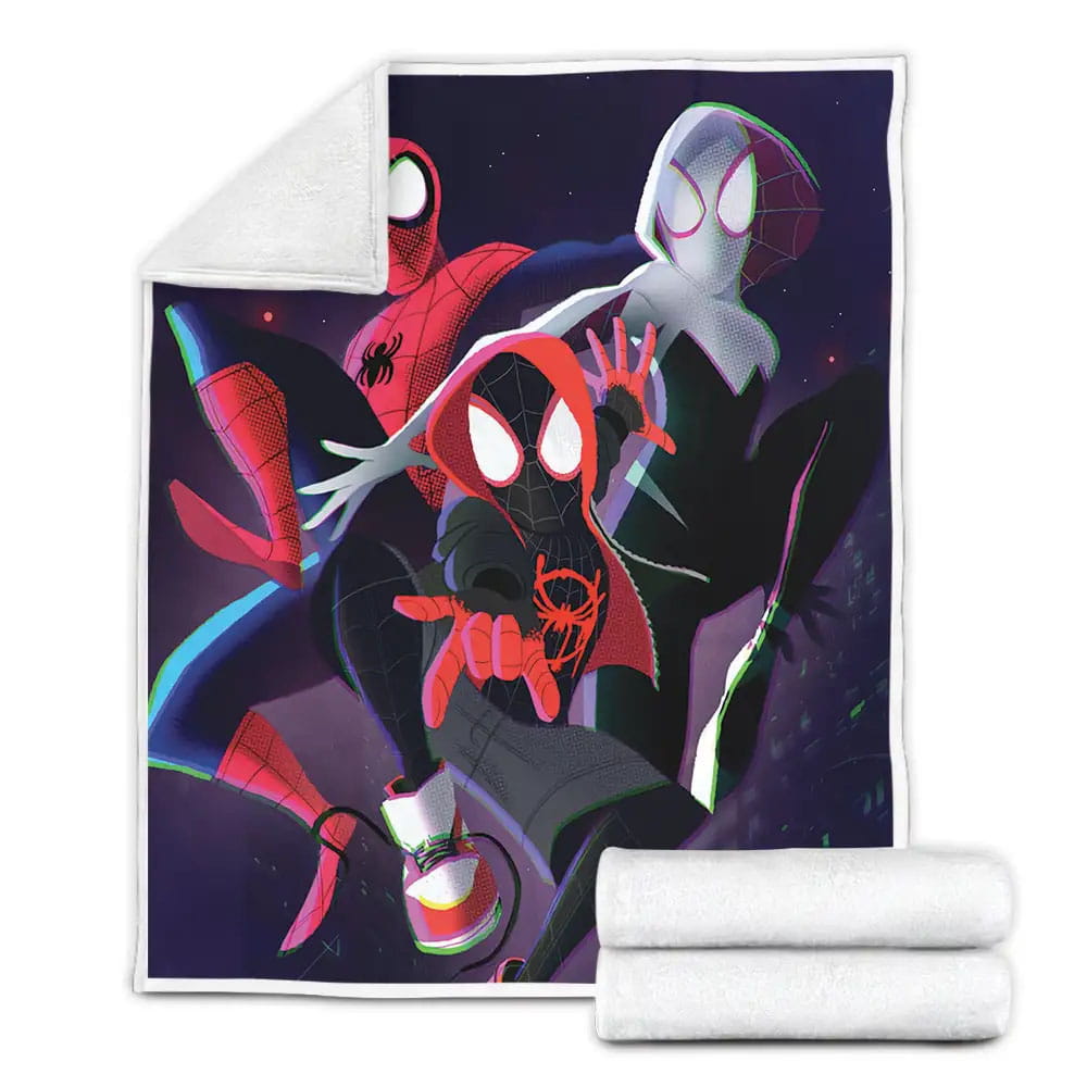 Into The Spider Verses And with Three Spider-Mans Fleece Blanket Gift For Birthday Halloween Christmas Thanksgiving