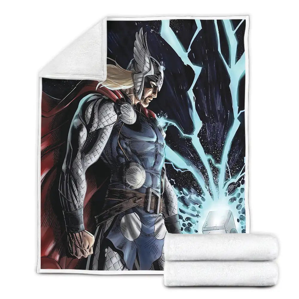 Marvel Powerful Thor With Thunder Mjolnir In Comic Art Fleece Blanket Gift For Christmas Thanksgiving Halloween
