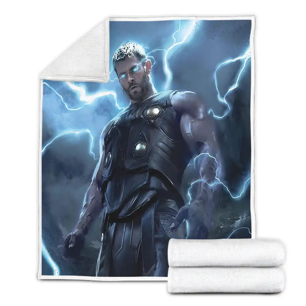 Marvel Thor With The Power Of Thunder Inside His Body Digital Painting Fleece Blanket Gift For Wife Husband Besties