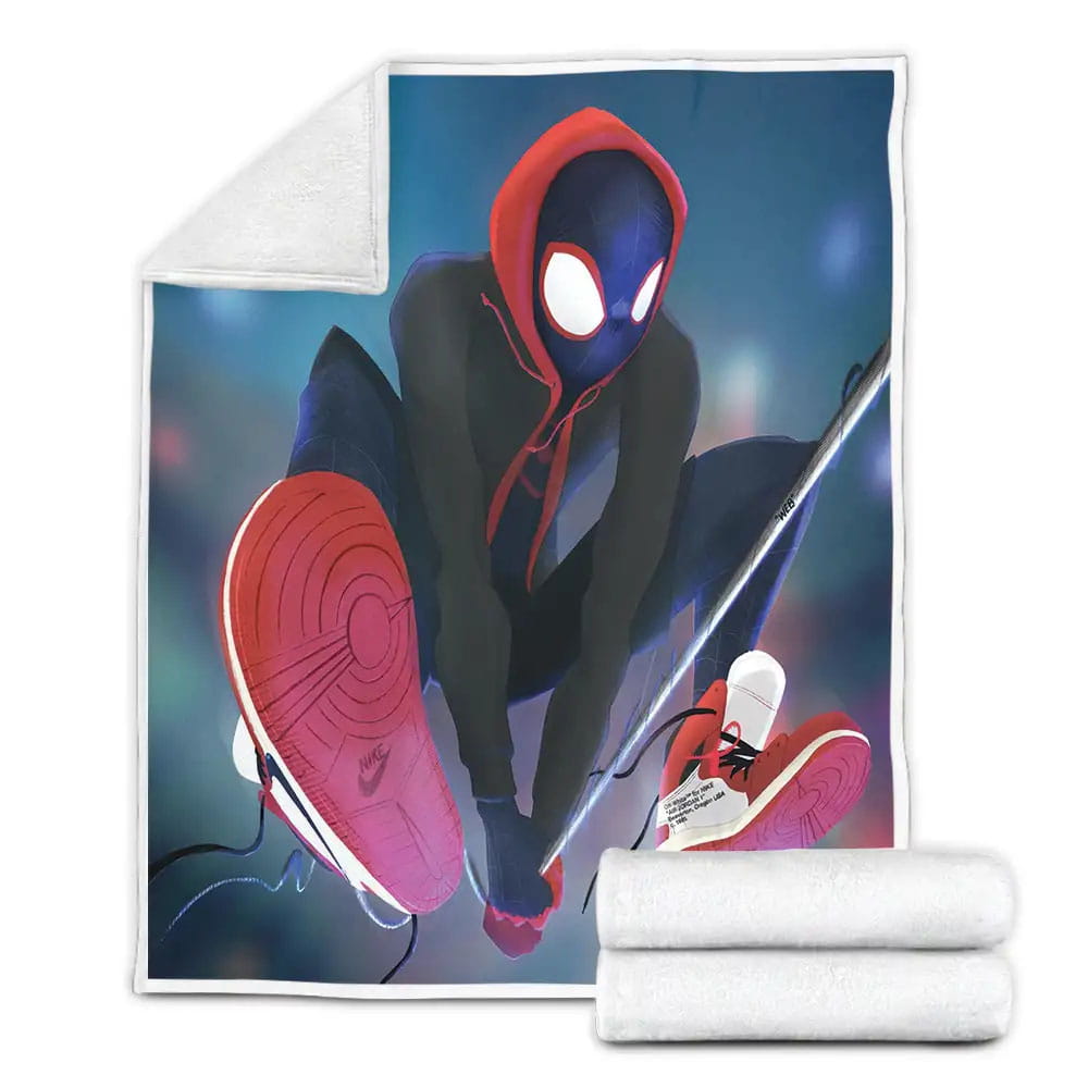 Miles Morales Spider-Man Wearing Jordan 1 Retro High Off-White Chicago Fleece Blanket Gift For Wife Husband Besties