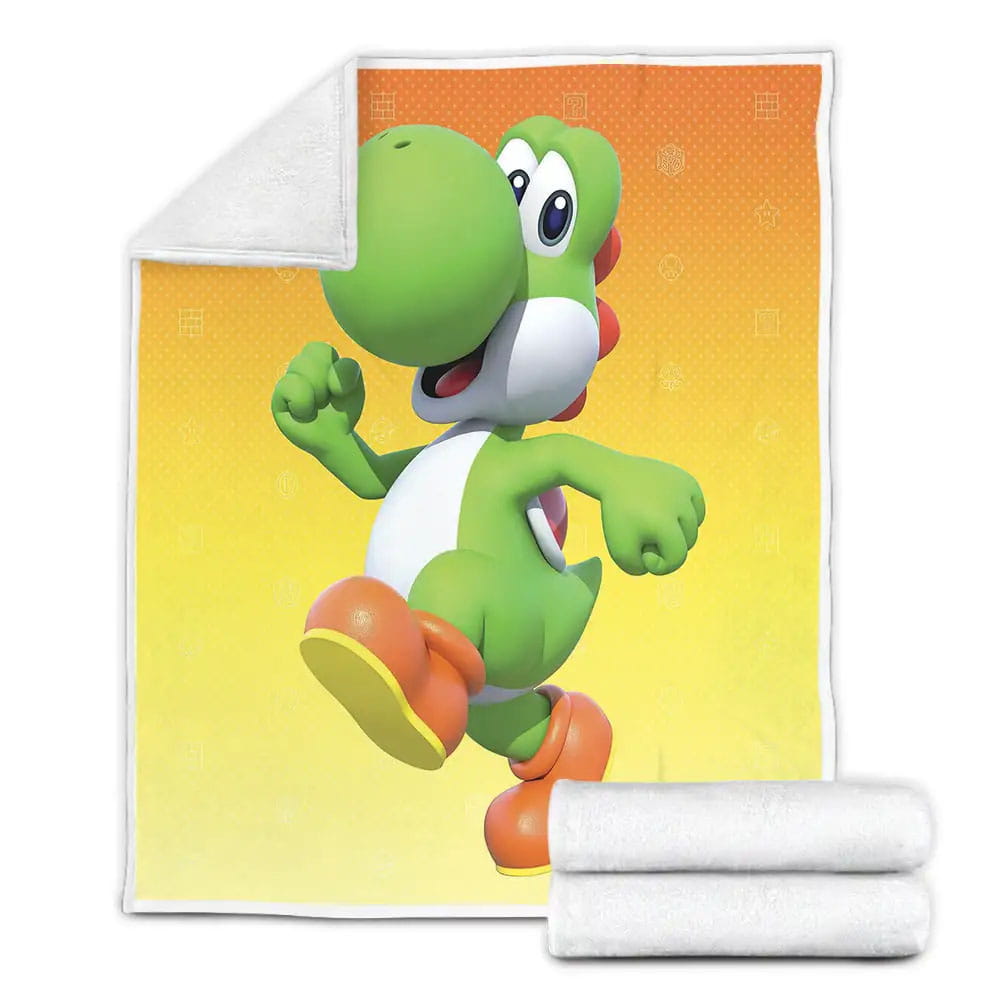 Super Mario Cute Yoshi 3D Illustration On Yellow Fleece Blanket Gift For Birthday Halloween Christmas Thanksgiving