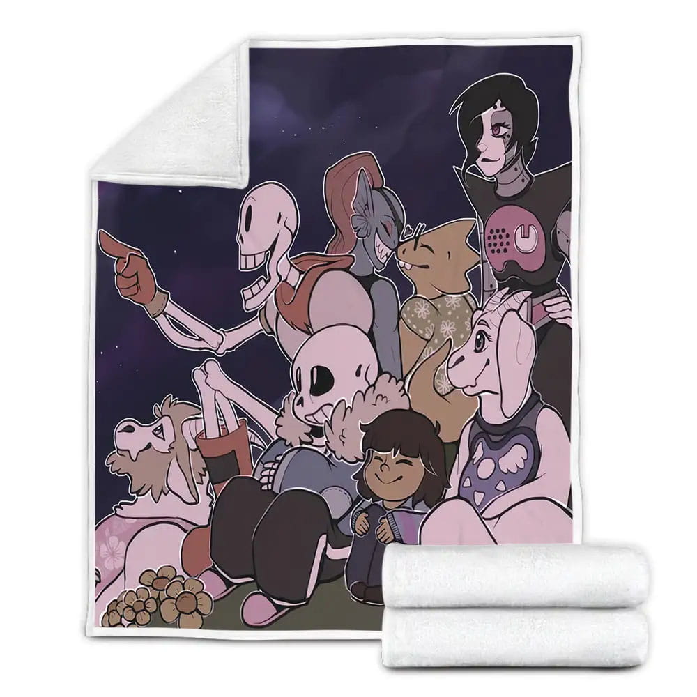 Undertale Characters Sitting Under The Night Sky Fleece Blanket Gift For Birthday Halloween Christmas Thanksgiving