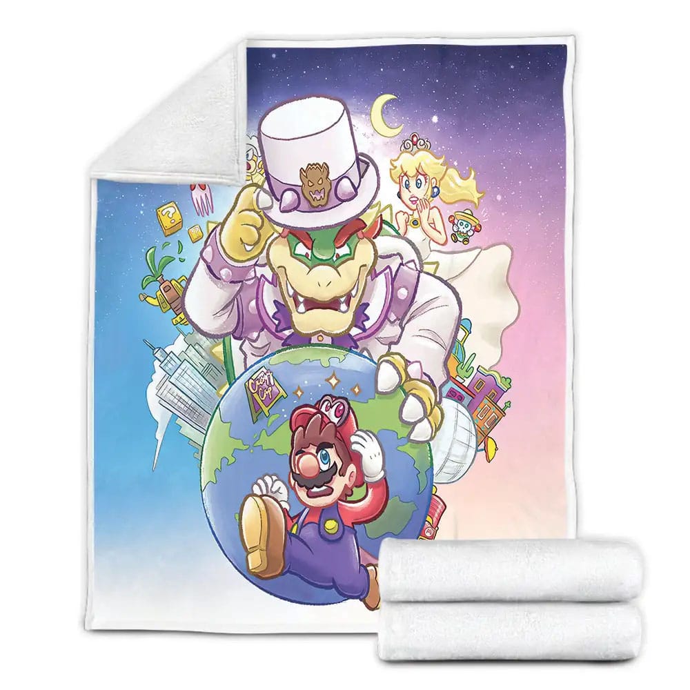 Epic Super Mario And Boss Bowser Battle Digital Painting Fleece Blanket Gift For Christmas Thanksgiving Halloween