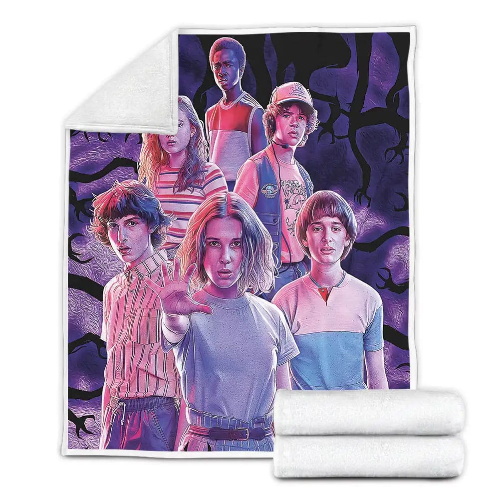 Stranger Things Hawkins Kids Facing Dangerous Creatures Fleece Blanket Gift For Christmas Thanksgiving Halloween