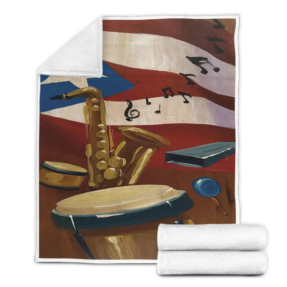 Puerto Rico Flag Musical Instruments Puerto Rican Fleece Blanket Gift For Birthday Halloween Christmas Thanksgiving