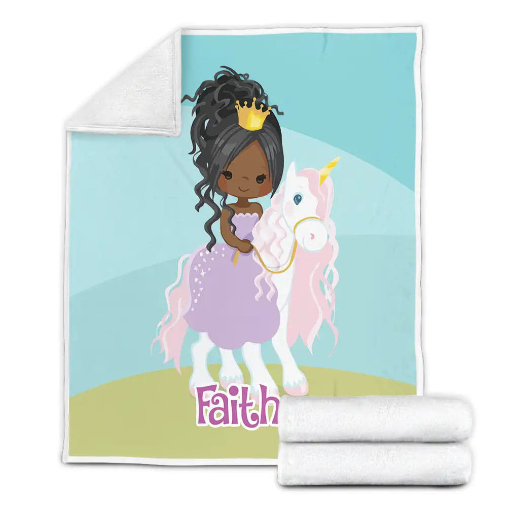 Little Unicorn Princess Black Little Girl Black Girl Magic Custom Name Fleece Blanket Gift For Wife Husband Besties