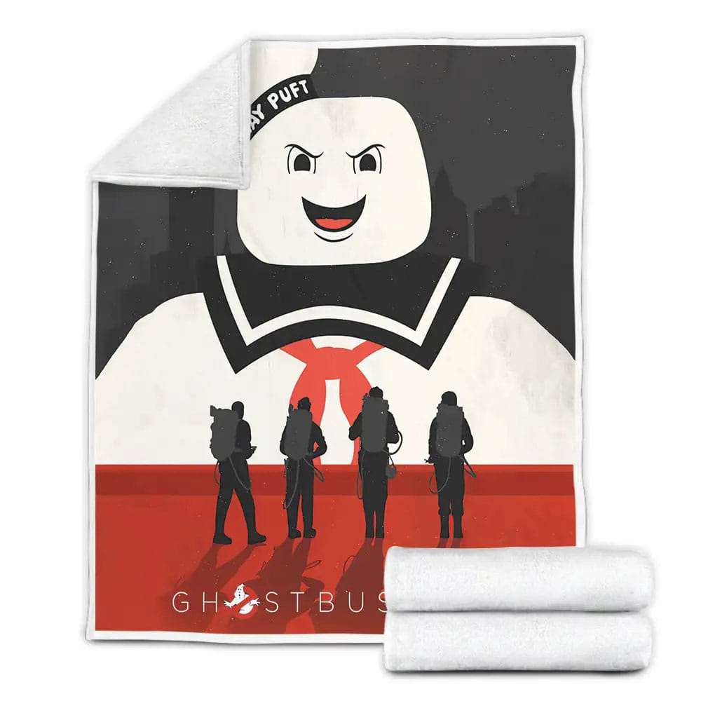 Ghostbusters Team Silhouettes And Stay Puft Marshmallow Fleece Blanket Gift For Christmas Thanksgiving Halloween