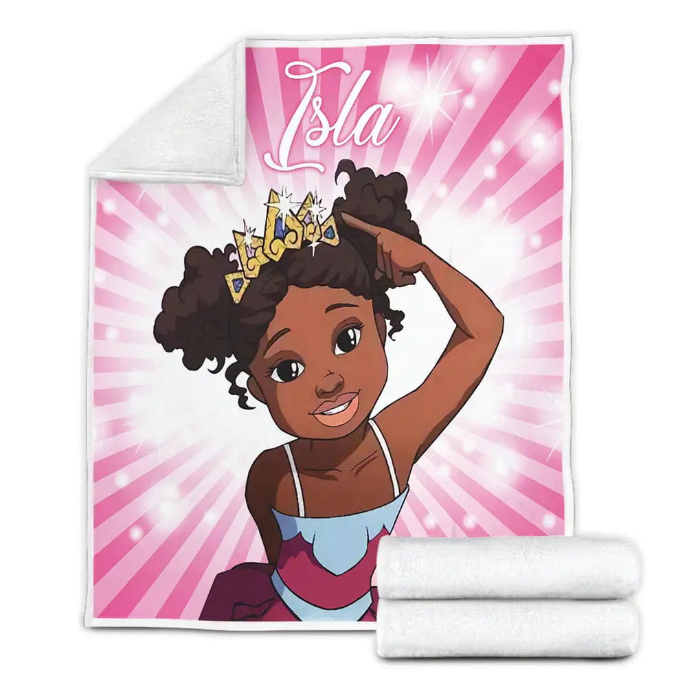Cute Little Princess Black Girl African American Fleece Blanket Gift For Birthday Halloween Christmas Thanksgiving