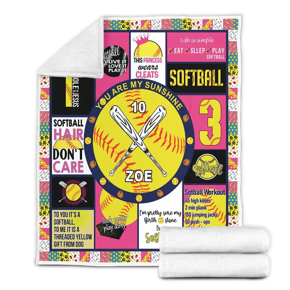 Softball Live Love Play Custom With Your Name And Number Fleece Blanket Gift For Christmas Thanksgiving Halloween