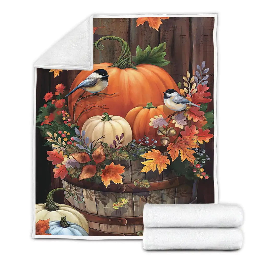 Bird Pumpkin Autumn My Favorite Season Is Autumn Fleece Blanket Gift For Birthday Halloween Christmas Thanksgiving
