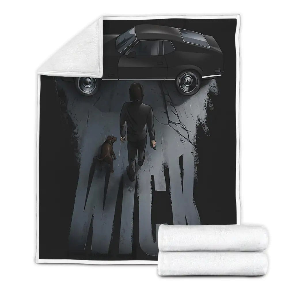 John Wick Holding Gun With A Dog Heading To A Car Fleece Blanket Gift For Birthday Halloween Christmas Thanksgiving