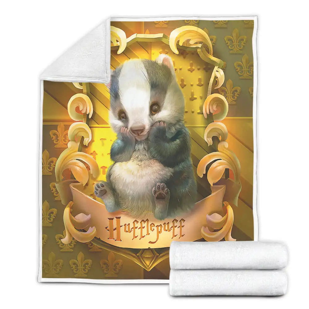 Harry Potter Cute Little Badger Symbol Of House Hufflepuff Illustration Fleece Blanket Gift For Wife Husband Besties