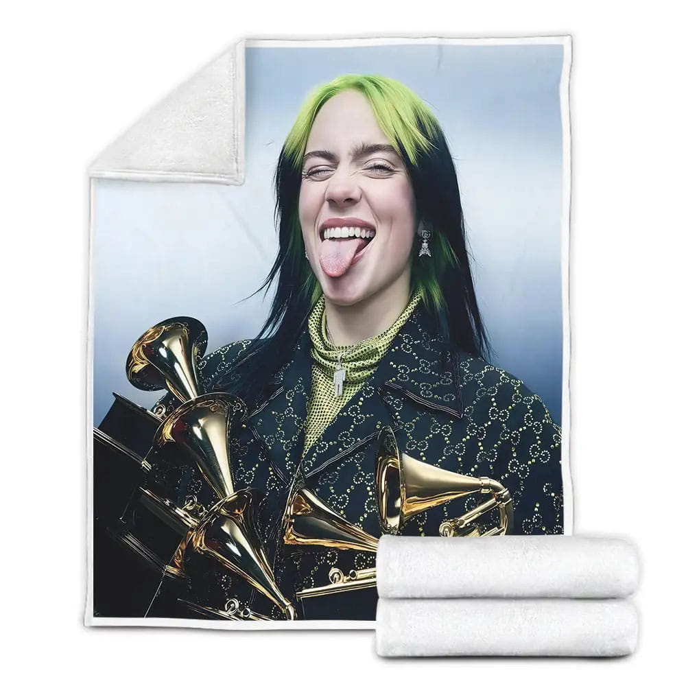 Billie Eilish With Her 5 Grammy Awards Photograph Fleece Blanket Gift For Birthday Halloween Christmas Thanksgiving