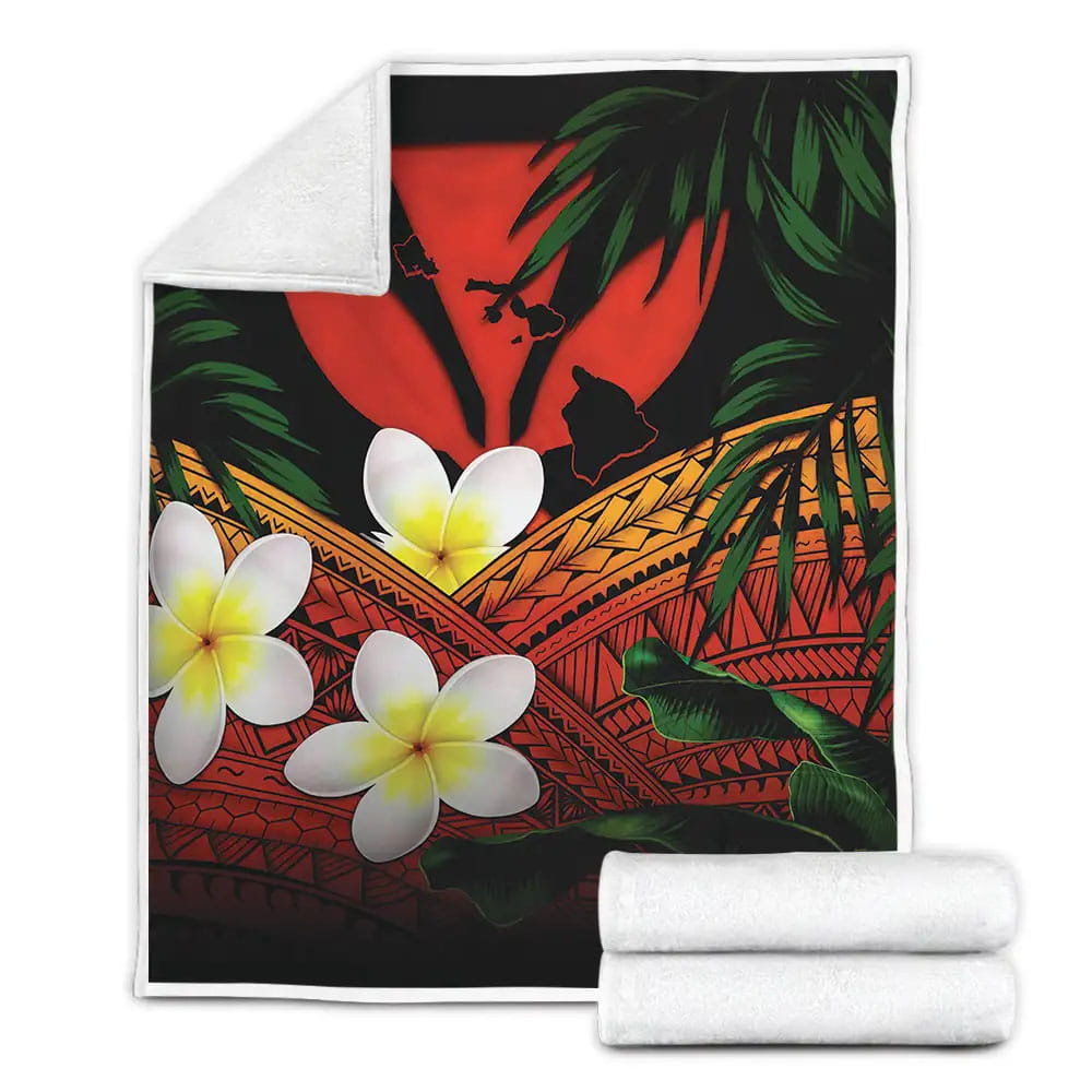 Kanaka Maoli Polynesian Plumeria Banana Leaves Hawaiians Fleece Blanket Gift For Christmas Thanksgiving Halloween