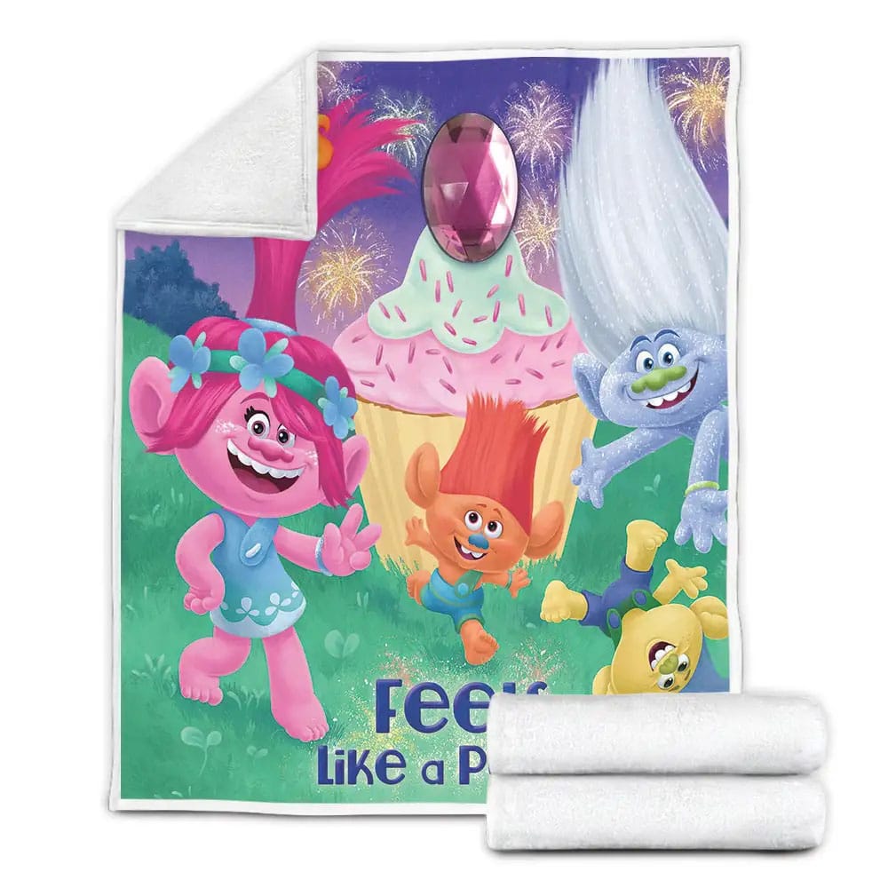 Trolls Characters With A Giant Cupcake Feels Like A Party Fleece Blanket Gift For Christmas Thanksgiving Halloween