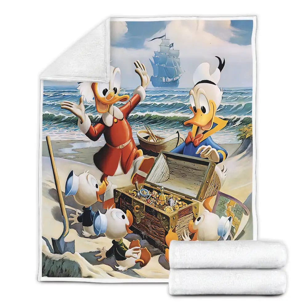 Donald Duck And Scrooge Mcduck With His Nephews Find The Pirates Treasure Fleece Blanket Gift For Wife Husband Besties