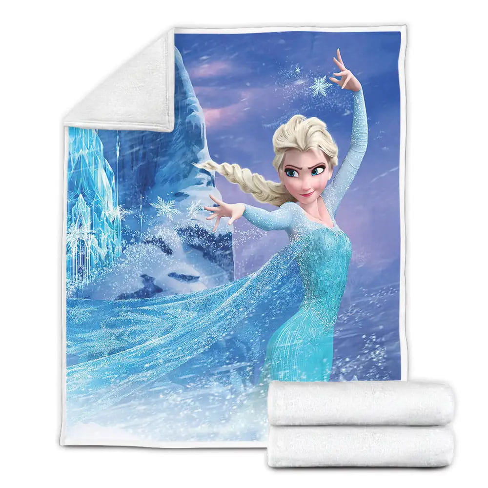 Disney Frozen Elsa Using Her Magic To Build A Ice Castle Fleece Blanket Gift For Christmas Thanksgiving Halloween