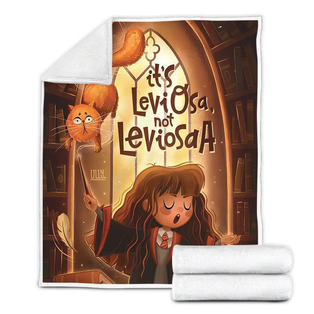 Hermione And Her Cat Crookshanks Cartoon Illustration Fleece Blanket Gift For Birthday Halloween Christmas Thanksgiving