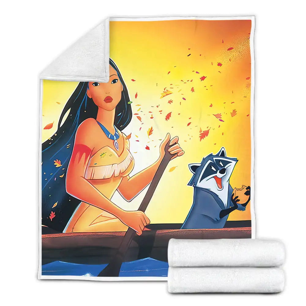 Disney Princess Pocahontas Rowing With Her Friends Fleece Blanket Gift For Birthday Halloween Christmas Thanksgiving