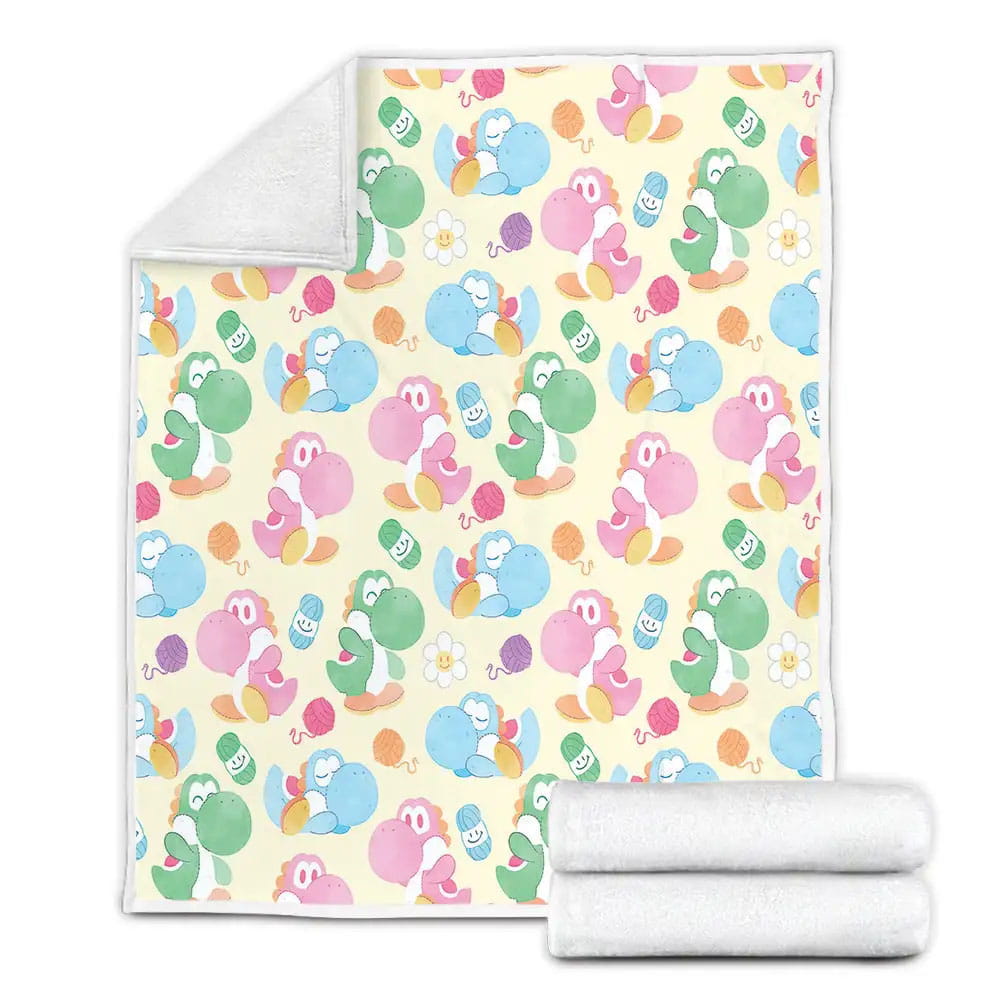 Super Mario Cute And Funny Yoshi In Different Colors Pattern Fleece Blanket Gift For Christmas Thanksgiving Halloween