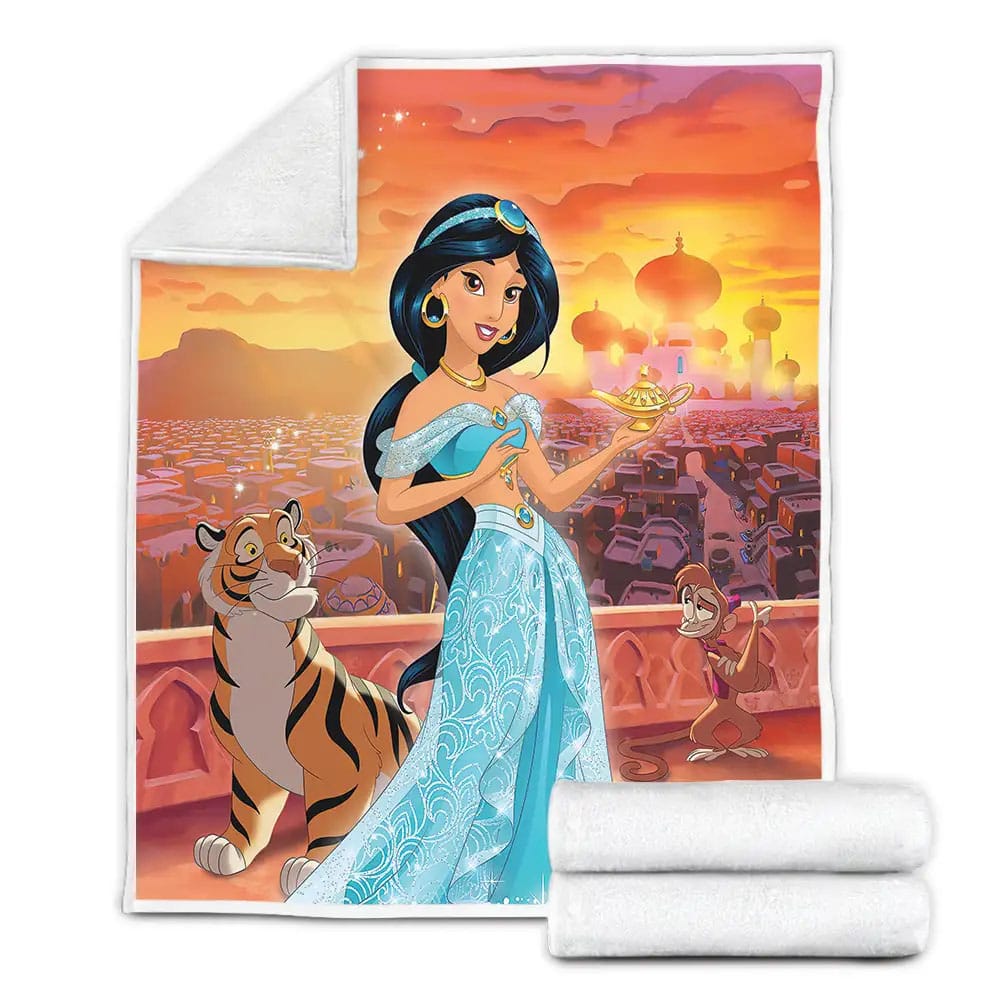 Disney Princess Jasmine With Rajah Abu And The Magic Lamp Fleece Blanket Gift For Christmas Thanksgiving Halloween