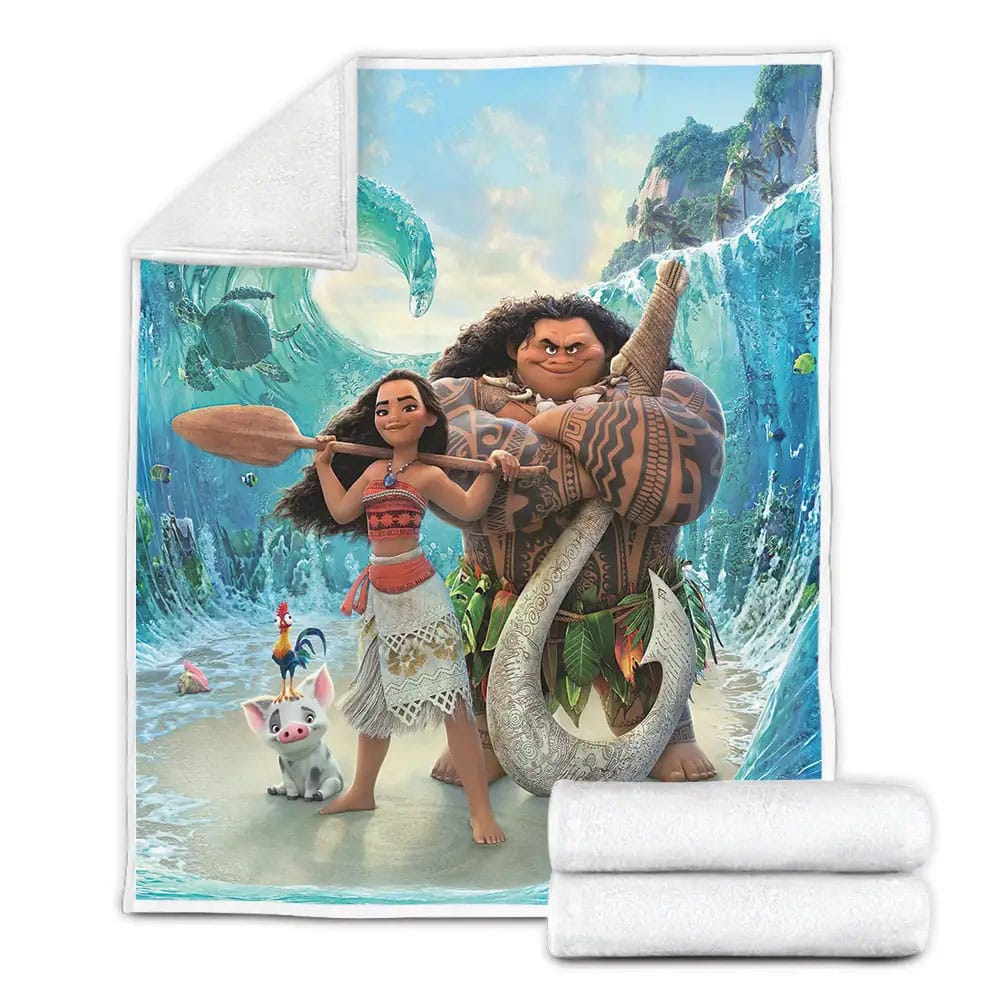 Disney Princess Moana Characters In Middle Of Waves Fleece Blanket Gift For Birthday Halloween Christmas Thanksgiving