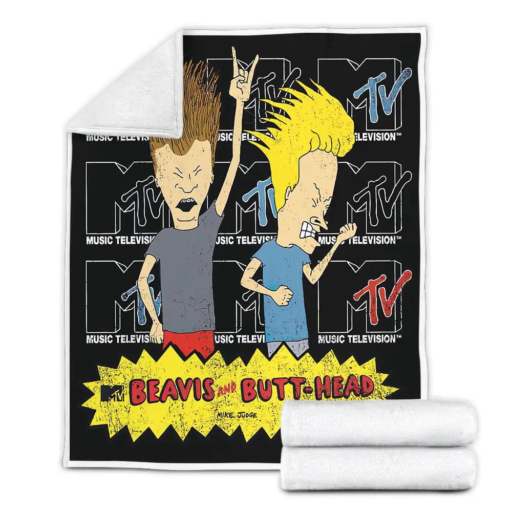 Beavis And Butt-Head Music Banging In Mtv Logo Background Fleece Blanket Gift For Christmas Thanksgiving Halloween