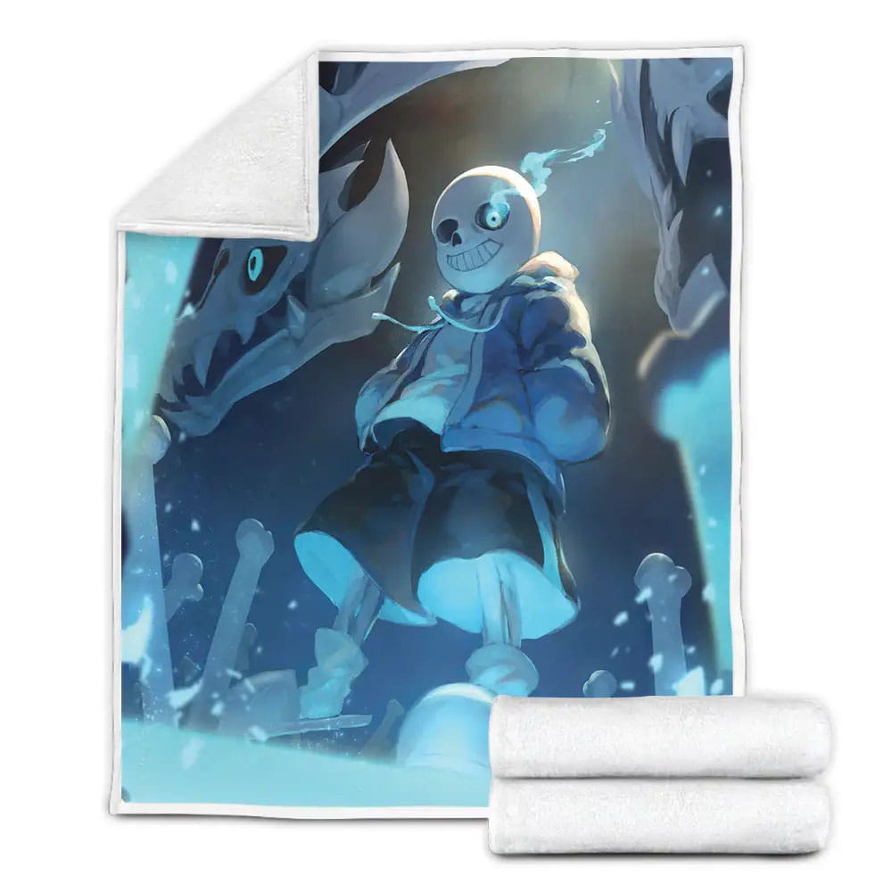 Undertale Sans With Glowing Eye Painting Illustration Fleece Blanket Gift For Birthday Halloween Christmas Thanksgiving