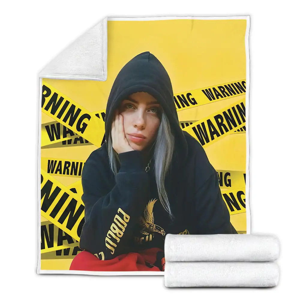 Billie Eilish In Warning Lines Background Photograph Fleece Blanket Gift For Birthday Halloween Christmas Thanksgiving