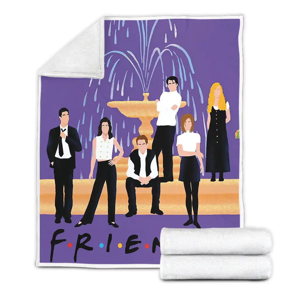Friends Characters And The Iconic Water Fountain Art Fleece Blanket Gift For Birthday Halloween Christmas Thanksgiving